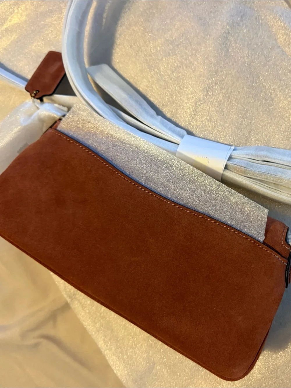 Coach Jet Suede Shoulder Bag in Brass/Clay